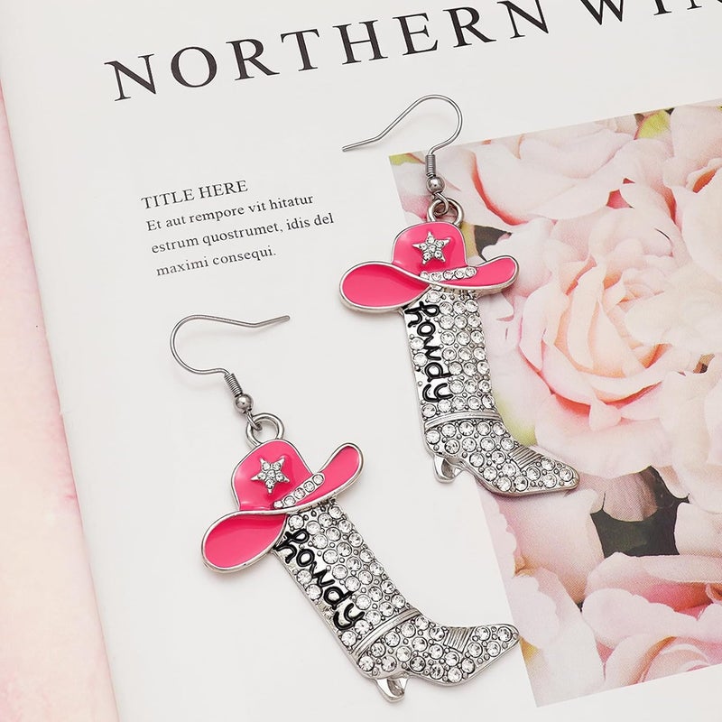 RechicGu Rhinestone Western Boots Earrings Cowgirl Cowboy Enamel Hat Bohemian Rodeo Boot Drop Dangle Earrings for Women - Image 3